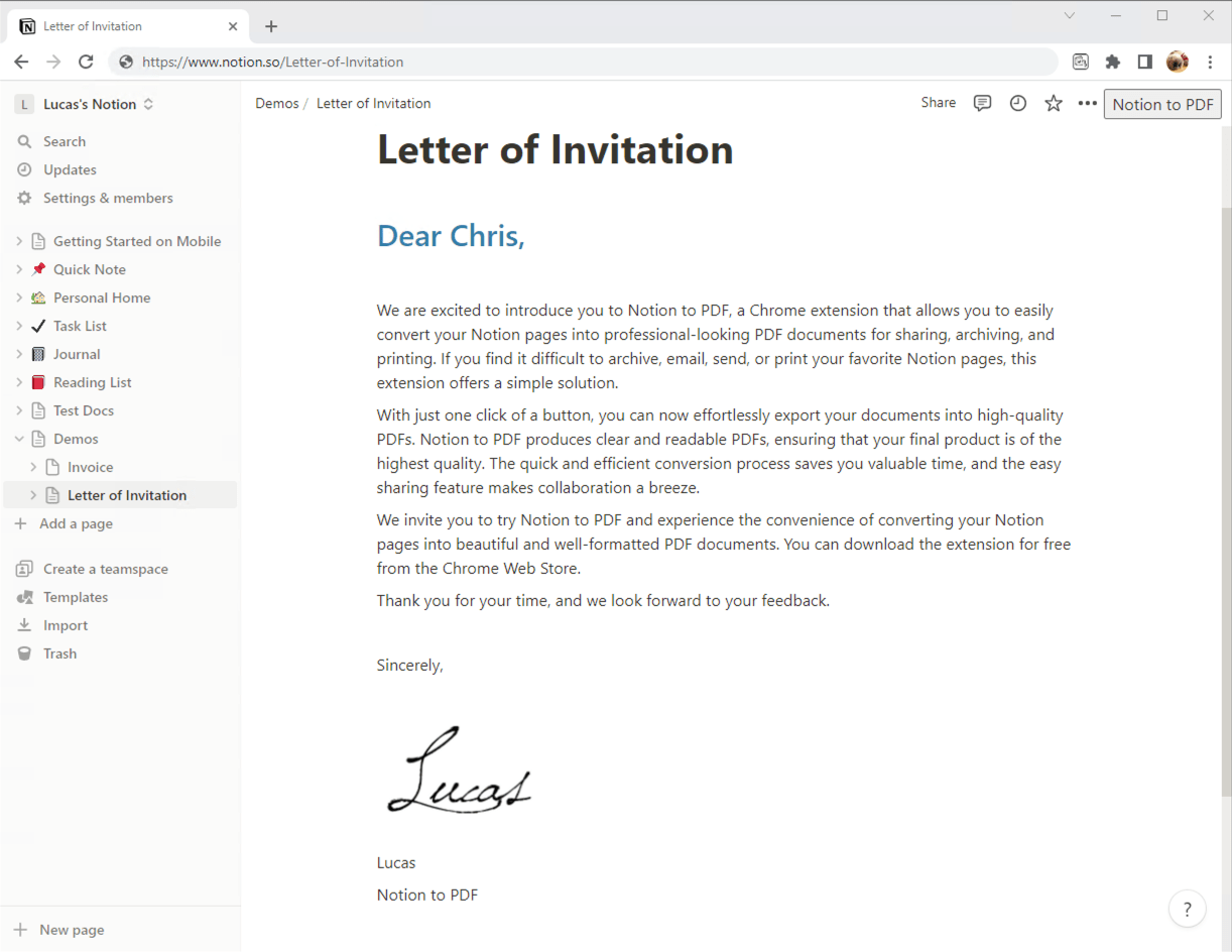 notion invitation letter